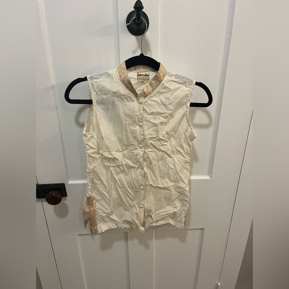 Fabindia Women’s All Cotton Button Down Tunic Top Size Small Vintage